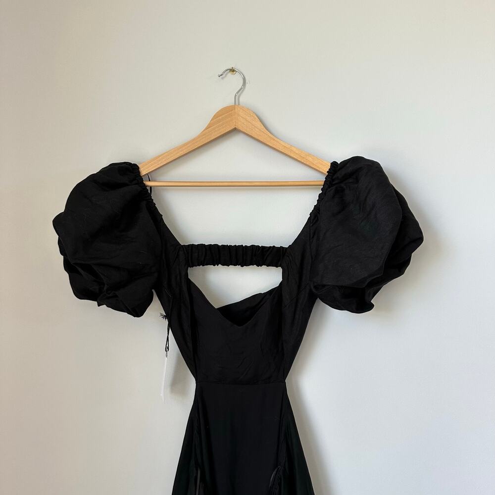 ASTR The Label Angeles Puff Sleeve Cutout Linen Dress Black S NWT - Picture 5 of 8
